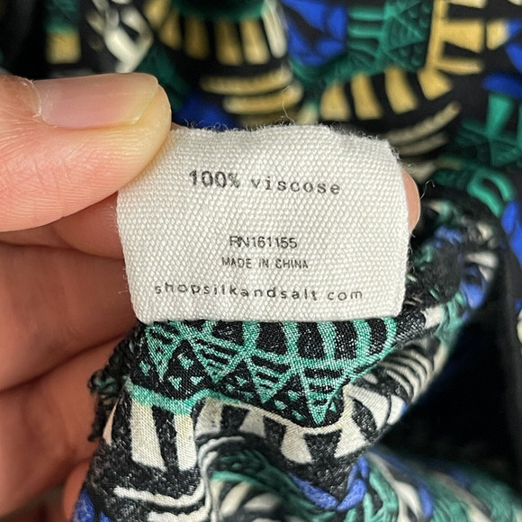 Silk Salt Journey Maxi Wrap Dress Women Medium Geometric Peacock Artsy Tribal - Picture 9 of 16